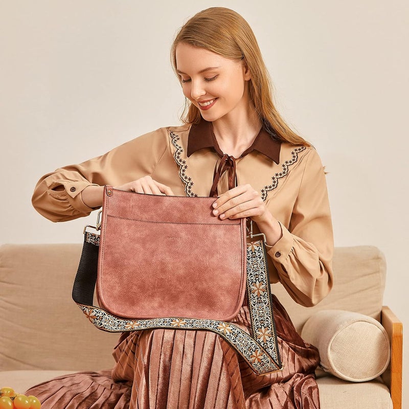 HKCLUF Crossbody Bags for Women Trendy Vegan Leather Hobo Handbags With 2PCS Adjustable Guitar Strap Shoulder Bucket Bags - Image 2